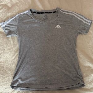 adidas Heather Gray Tee with White Shoulder Stripes